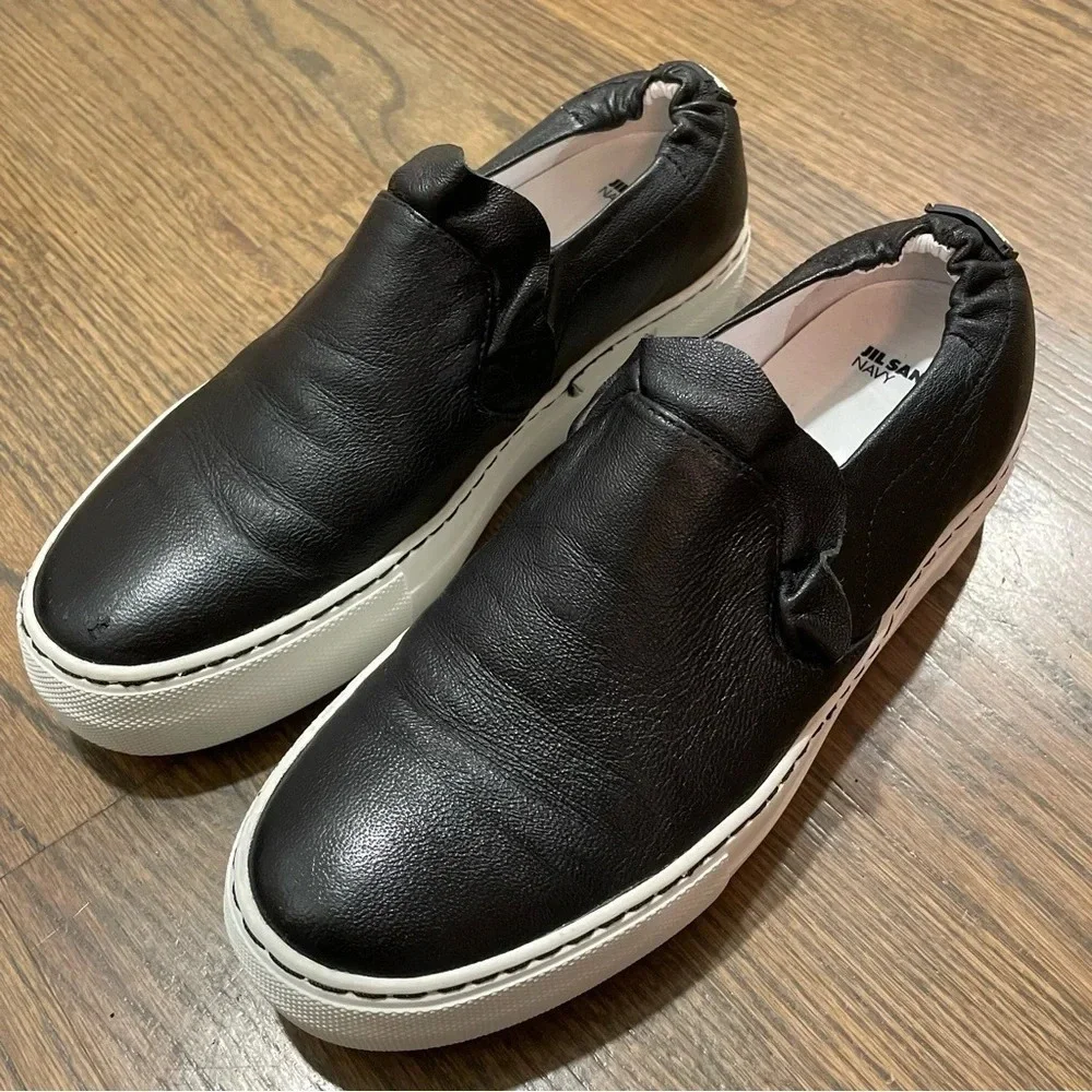 Jil Sander Platform Sneaker Black Leather Shoes